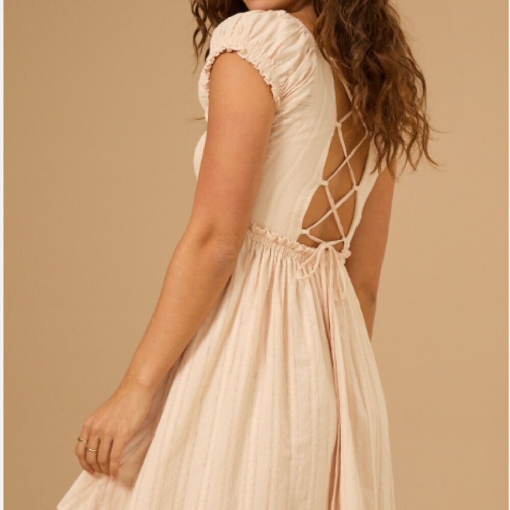 Altar'd State Cream Lace-Up Back Mini Dress